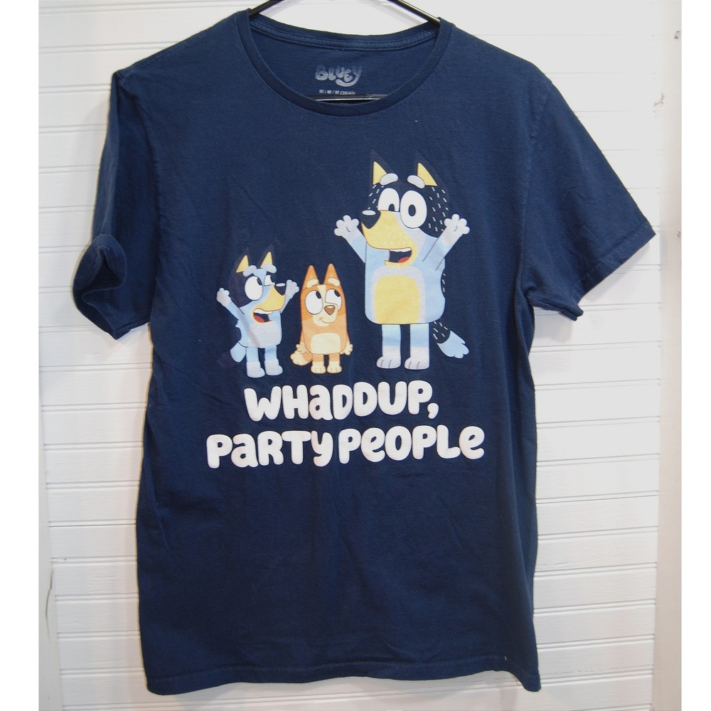 Bluey t-shirt size medium Mad Engine Whaddup, Party People‎ Cartoon UNISEX